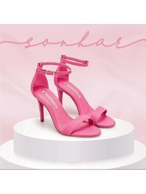 New Pink leather Ankle Strap Stiletto heels Sandals size 8 Barbiecore girly fun
